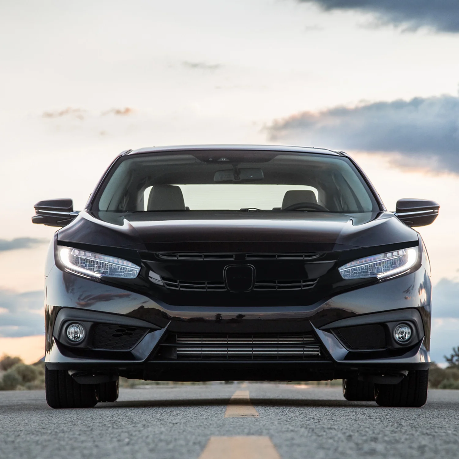 2016-2018 Honda Civic Factory Style Glossy Black ABS Mesh Grille w/ Eyebrows - Image 8