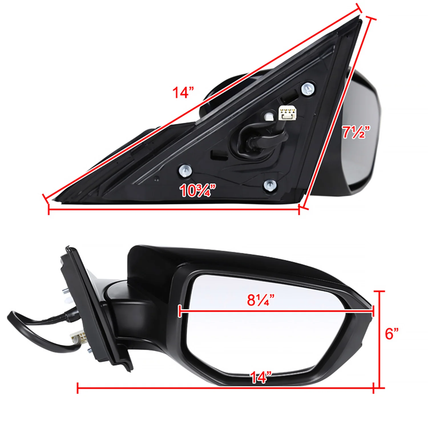 2016-2018 Honda Civic Glossy Black 3-Pin Adjustable Side Mirror Passenger Side - Image 8