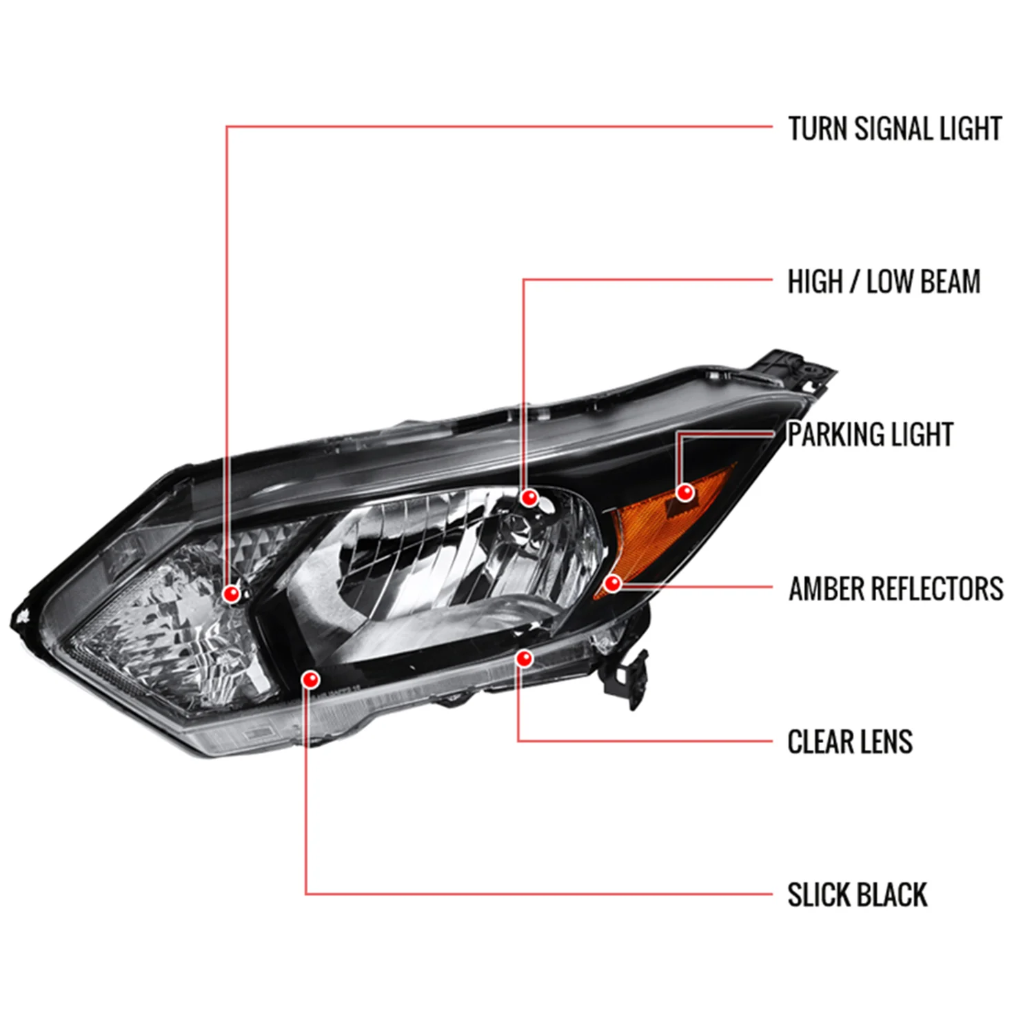 2016-2018 Honda HR-V Crystal Headlights w/ Amber Reflectors Glossy Black/Clear - Image 8