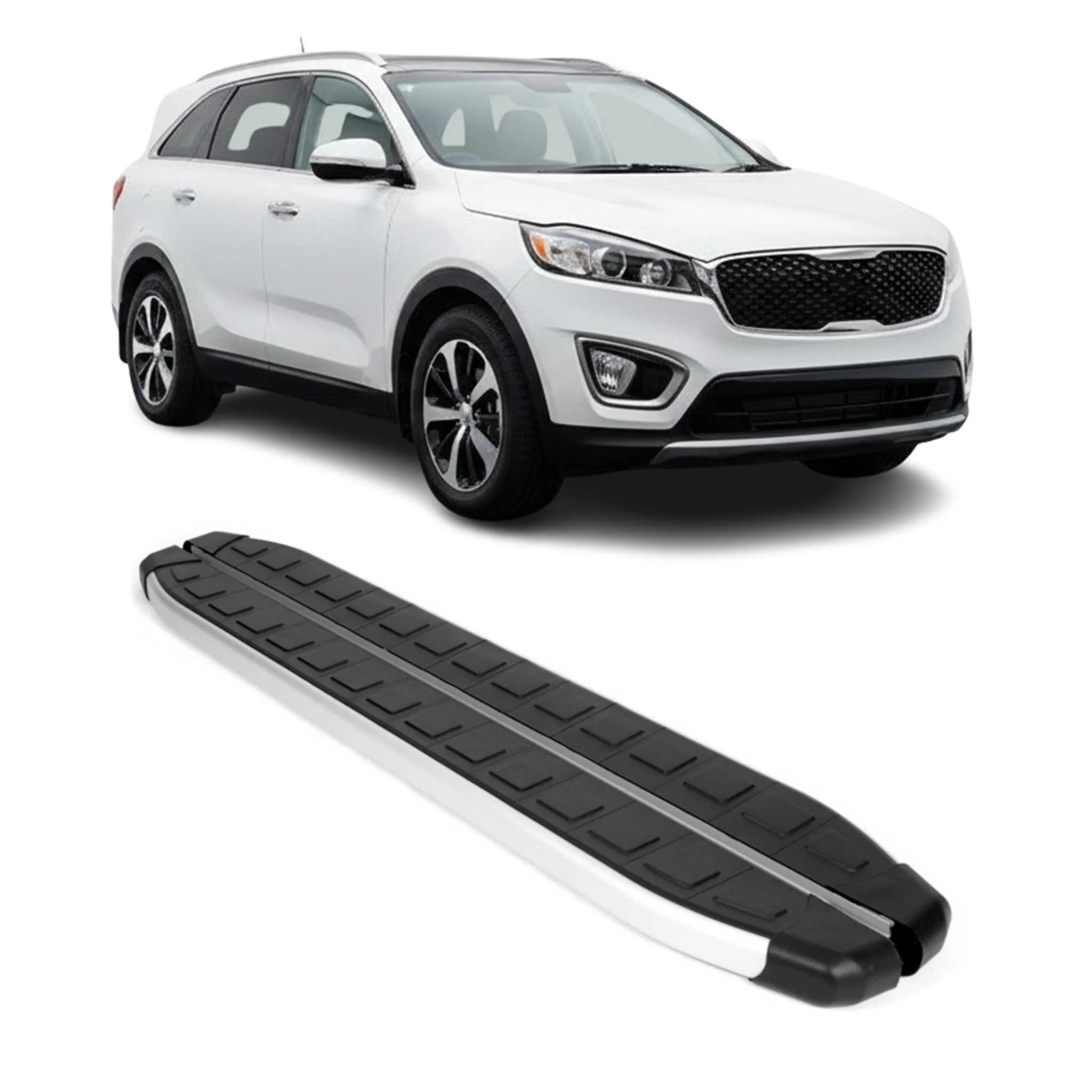 2016-2020 Kia Sorento Running Boards Side Steps Silver & Black