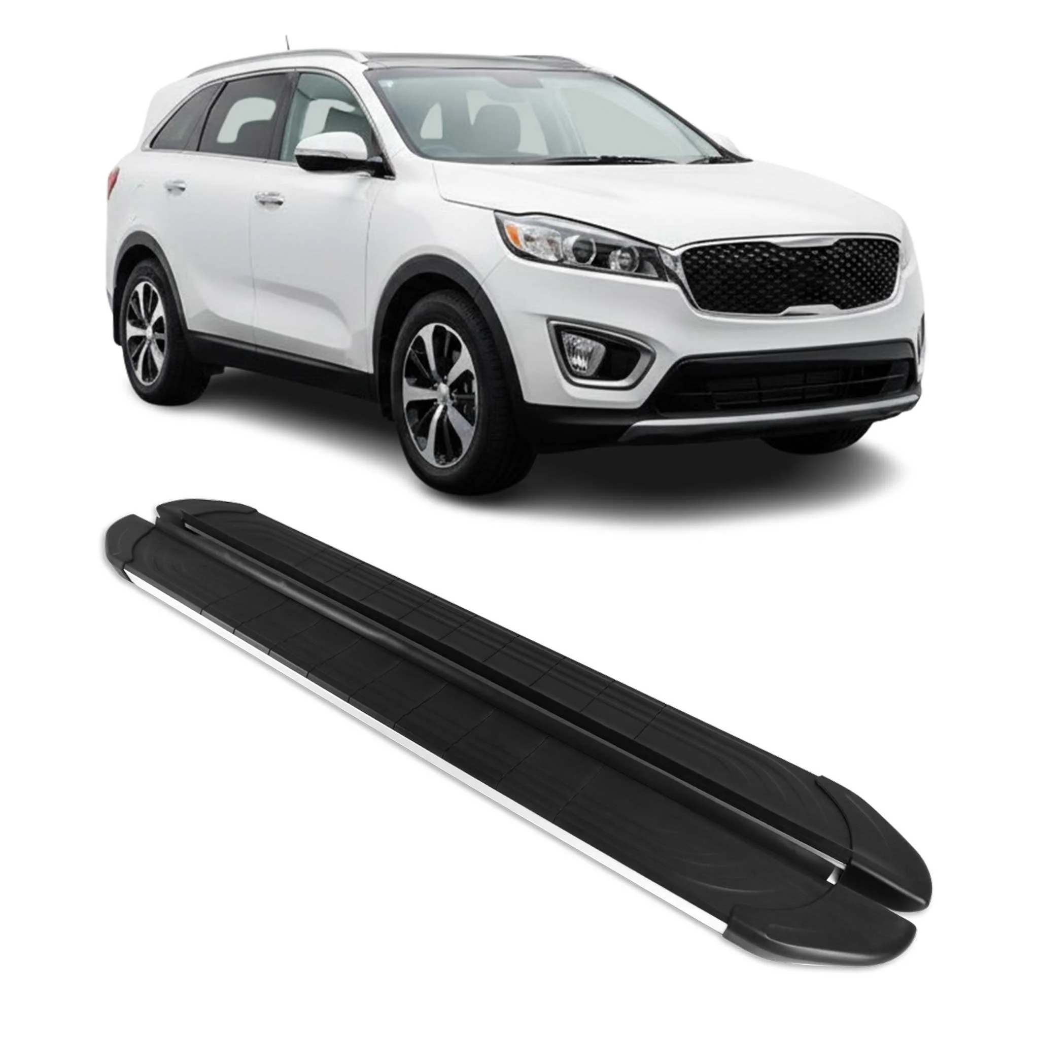 2016-2020 Kia Sorento Running Boards Side Steps Silver & Black