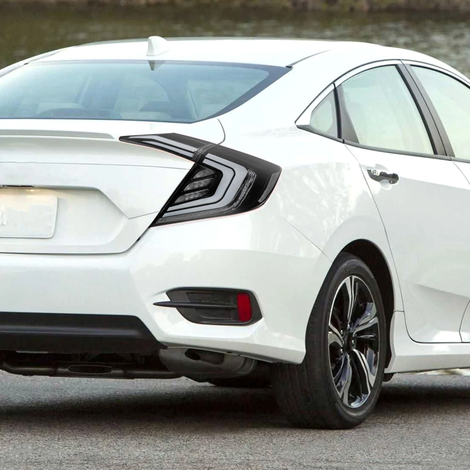 2016-2021 Honda Civic 4DR Sedan White LED Tail Lights Signal Lamps Matt Black - Image 10