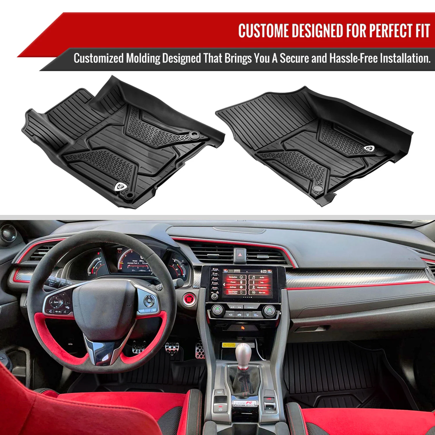 2016-2021 Honda Civic All Weather TPE Floor Mats Liner 5Pcs - Image 3