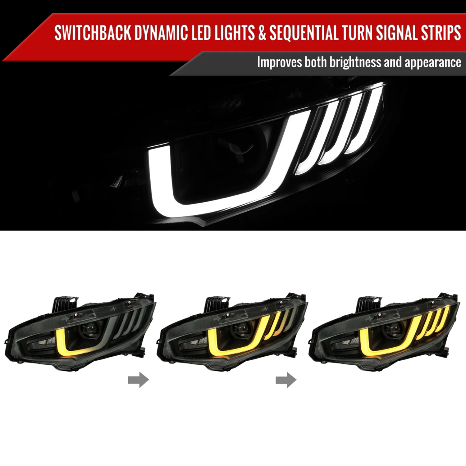 2016-2021 Honda Civic LED Headlights LED Sequential Turn Signal Matt Smoke - Image 2