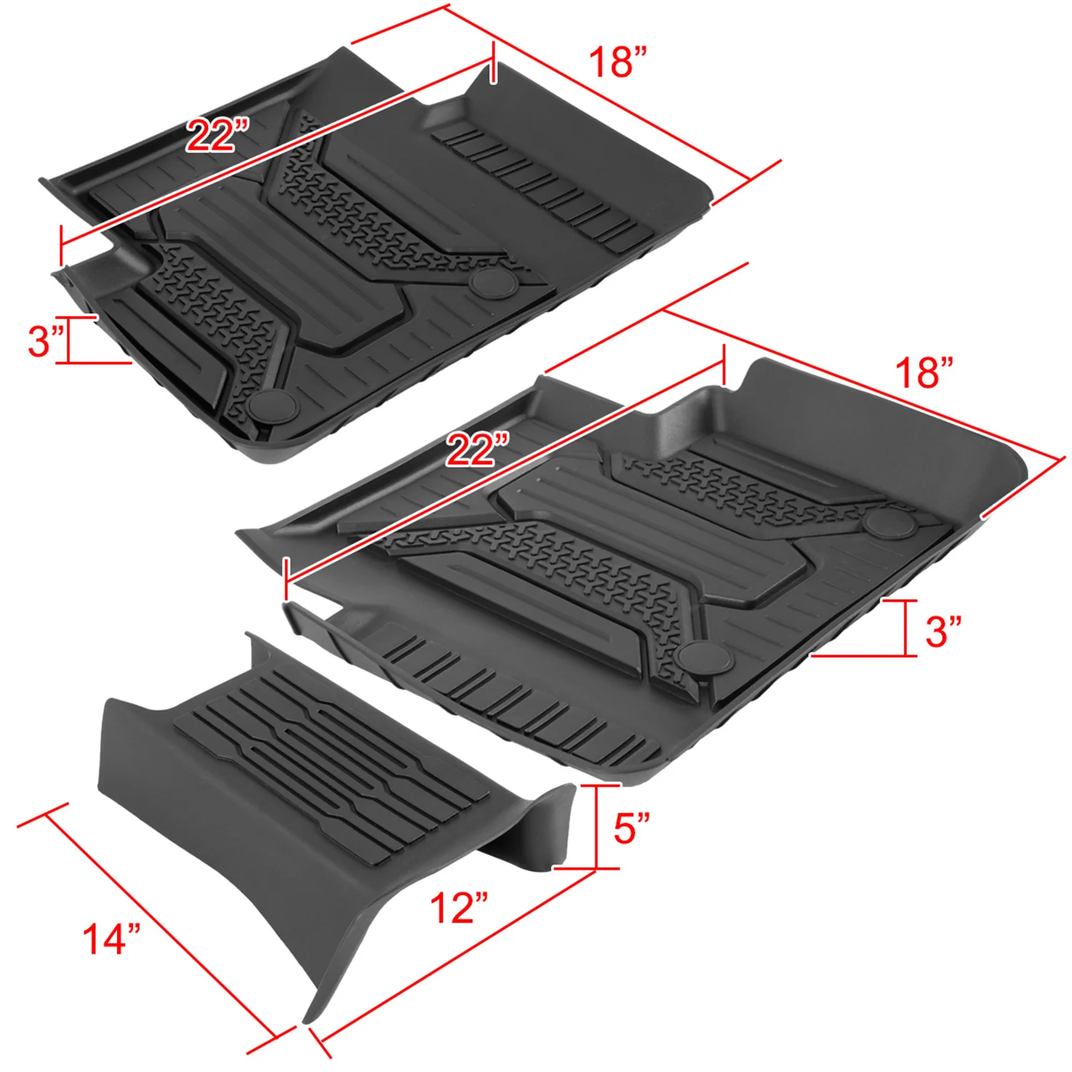 2016-2021 Honda Civic Matte Black TPE Front & Rear Floor Mats All Weather 5PC - Image 3