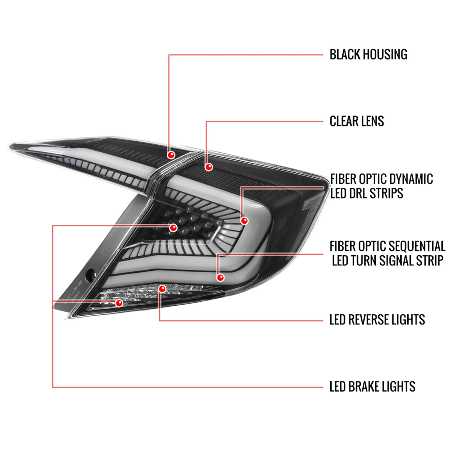 2016-2021 Honda Civic Sedan LED Tail Lights Signal Lamps Matt Black/Clear Lens - Image 9