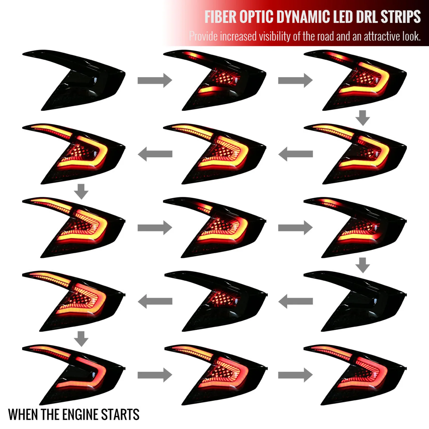 2016-2021 Honda Civic Sedan LED Tail Lights &Signal Lights Glossy Black V2 - Image 2