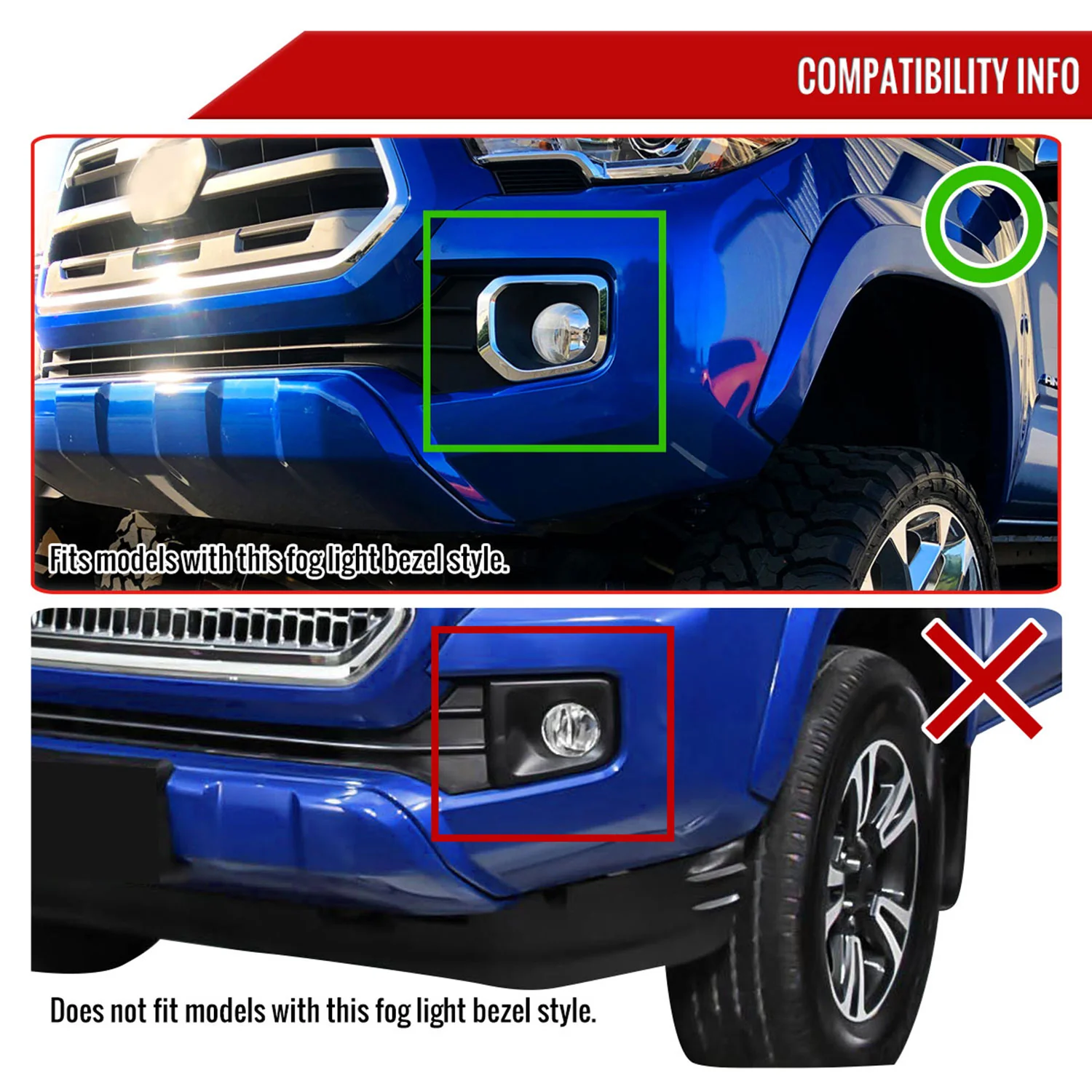 2016-2022 Toyota Tacoma H16 Chrome Cover Fog Lights Kit Chrome/Clear Lens - Image 5