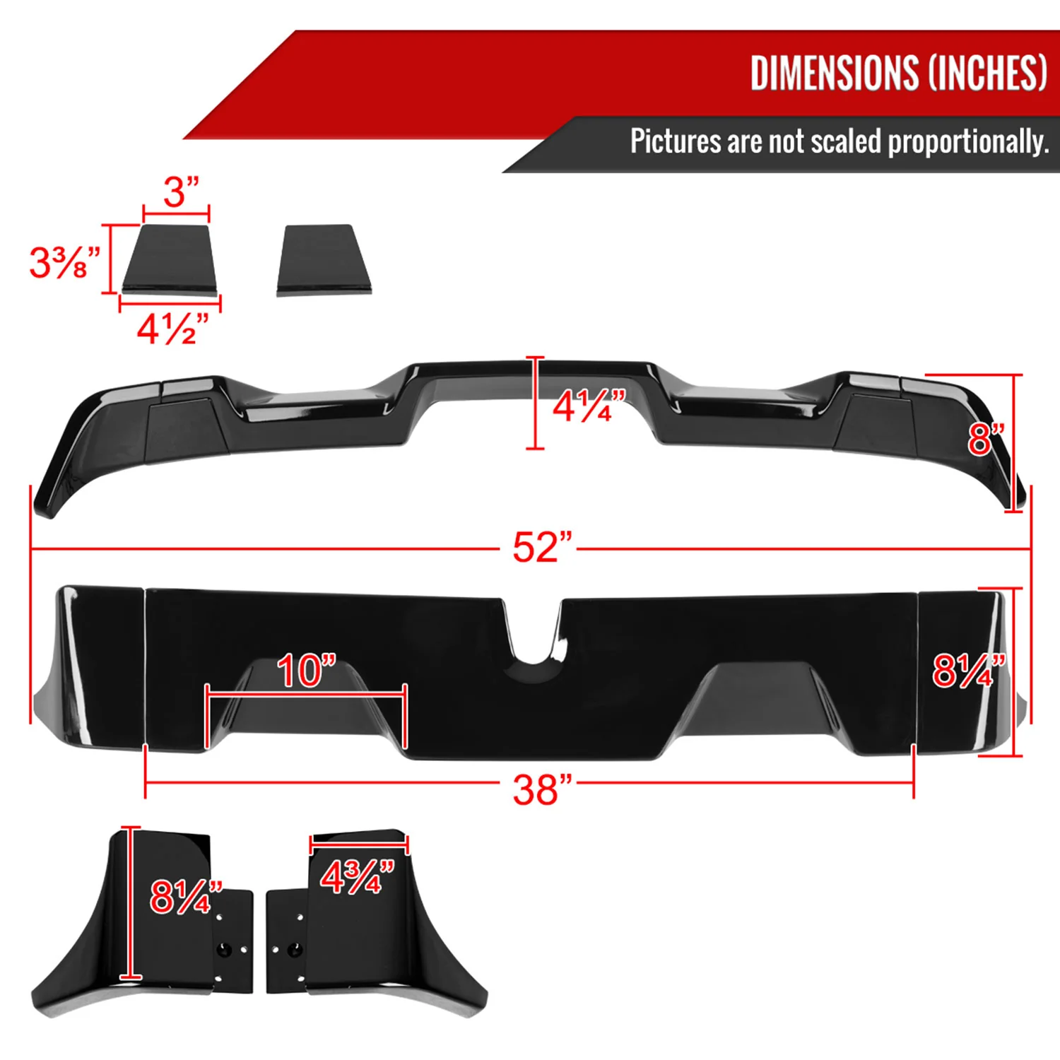 2016-2022 Toyota Tacoma Rear Roof Glossy Black Truck Spoiler Wing Kit - Image 2
