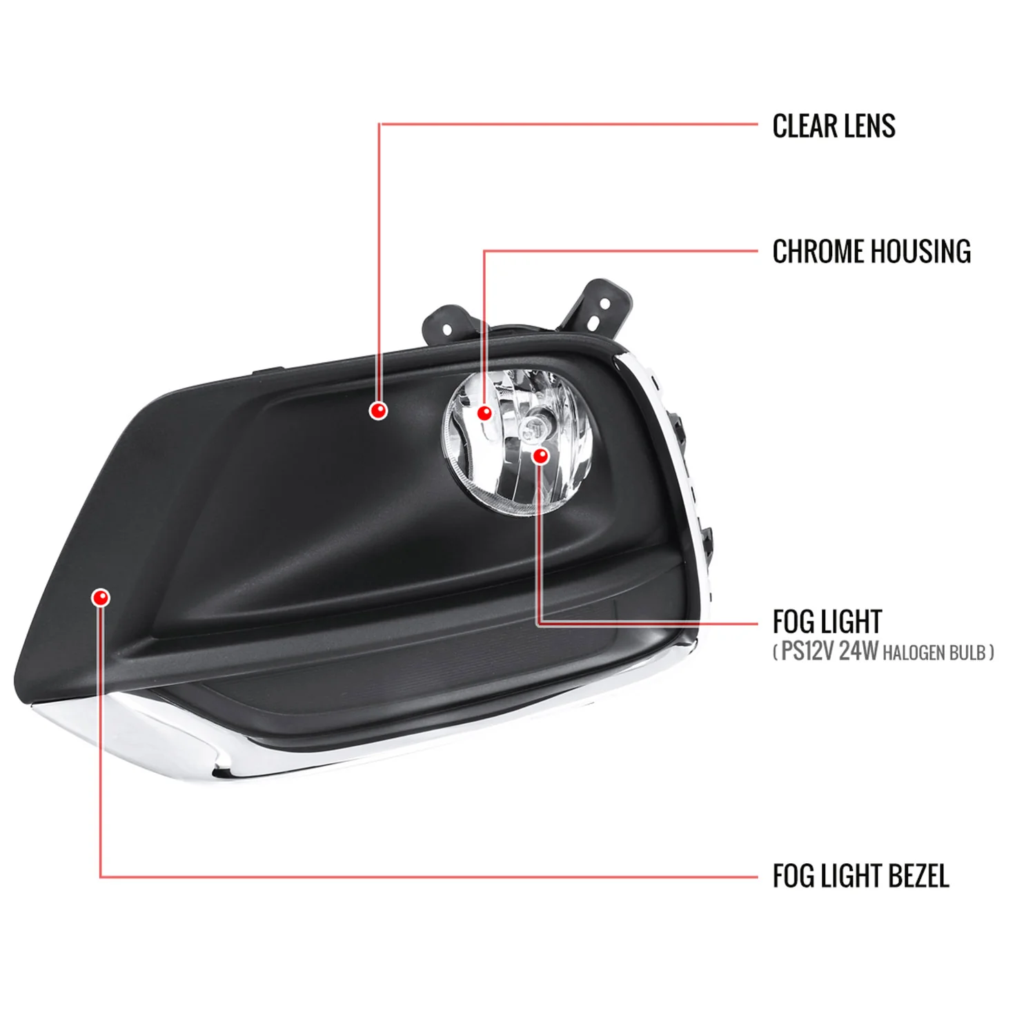 2017-2019 Chevrolet Trax PS24W Fog Lights Kit Chrome Housing/Clear Lens - Image 9