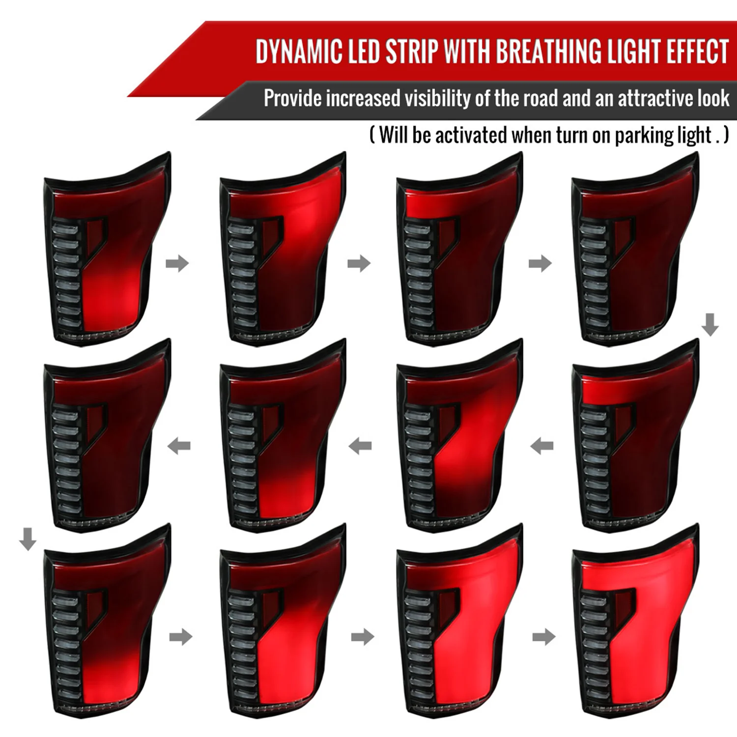2018-2020 Ford F-150 Turn Signal Animated Red LED Bar Tail Lights Black/Smoke - Image 3