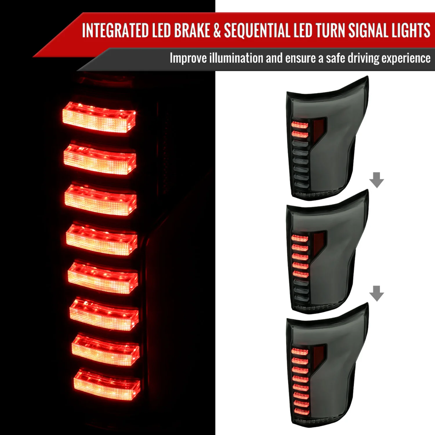 2018-2020 Ford F-150 Turn Signal Animated White LED Bar Tail Light Black/Smoke - Image 2