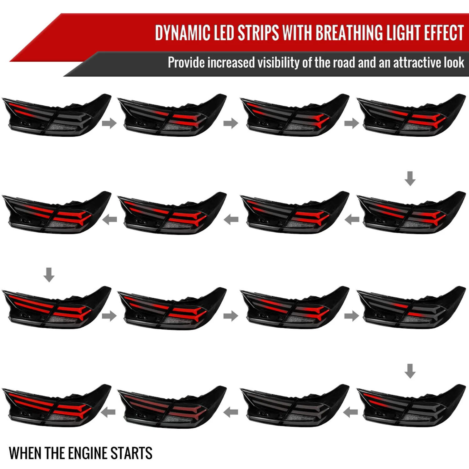 2018-2022 Honda Accord Sedan LED Signal Tail Lights Glossy Black/Smoke - Image 3