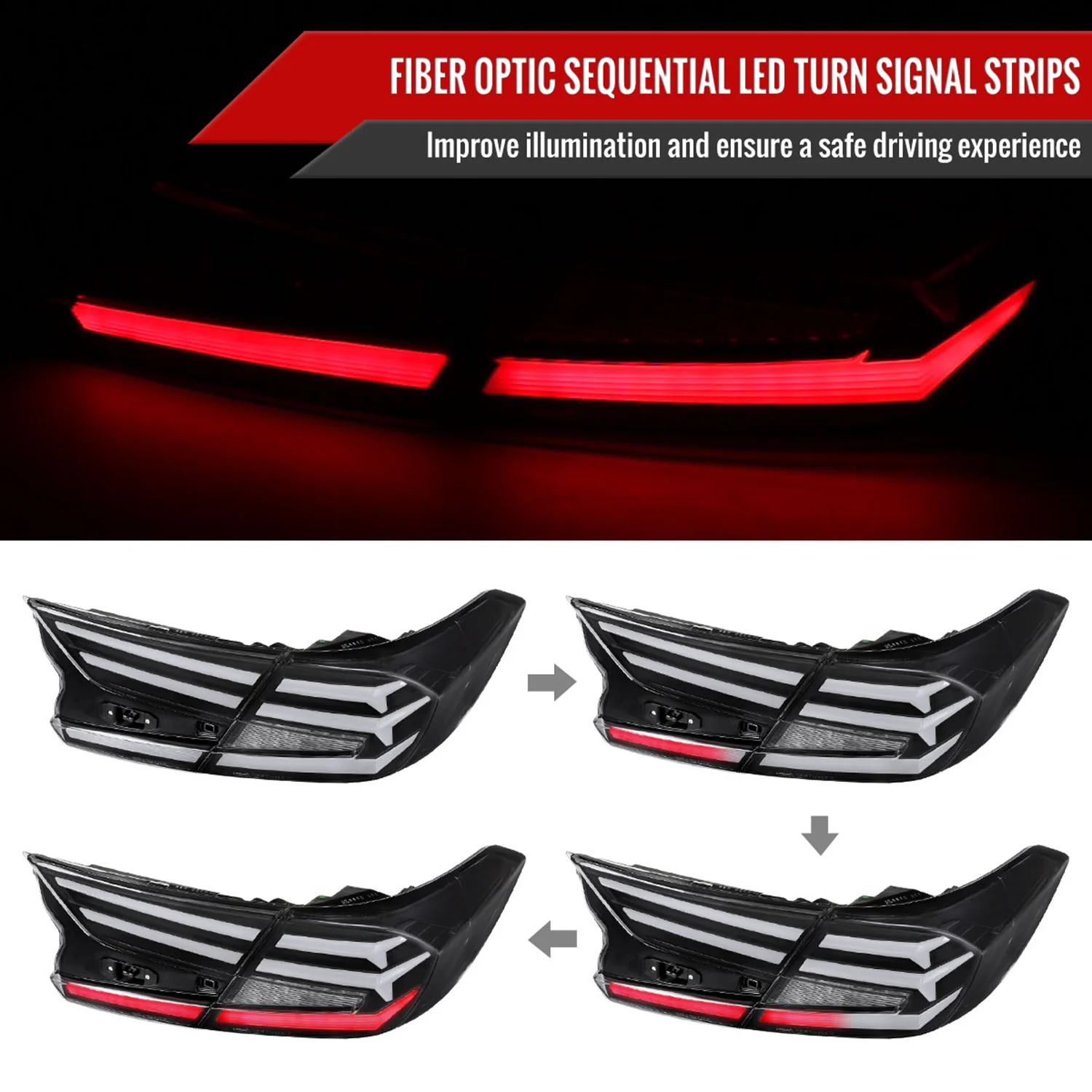 2018-2022 Honda Accord Sedan LED Signal Tail Lights Matt Black/Clear - Image 2