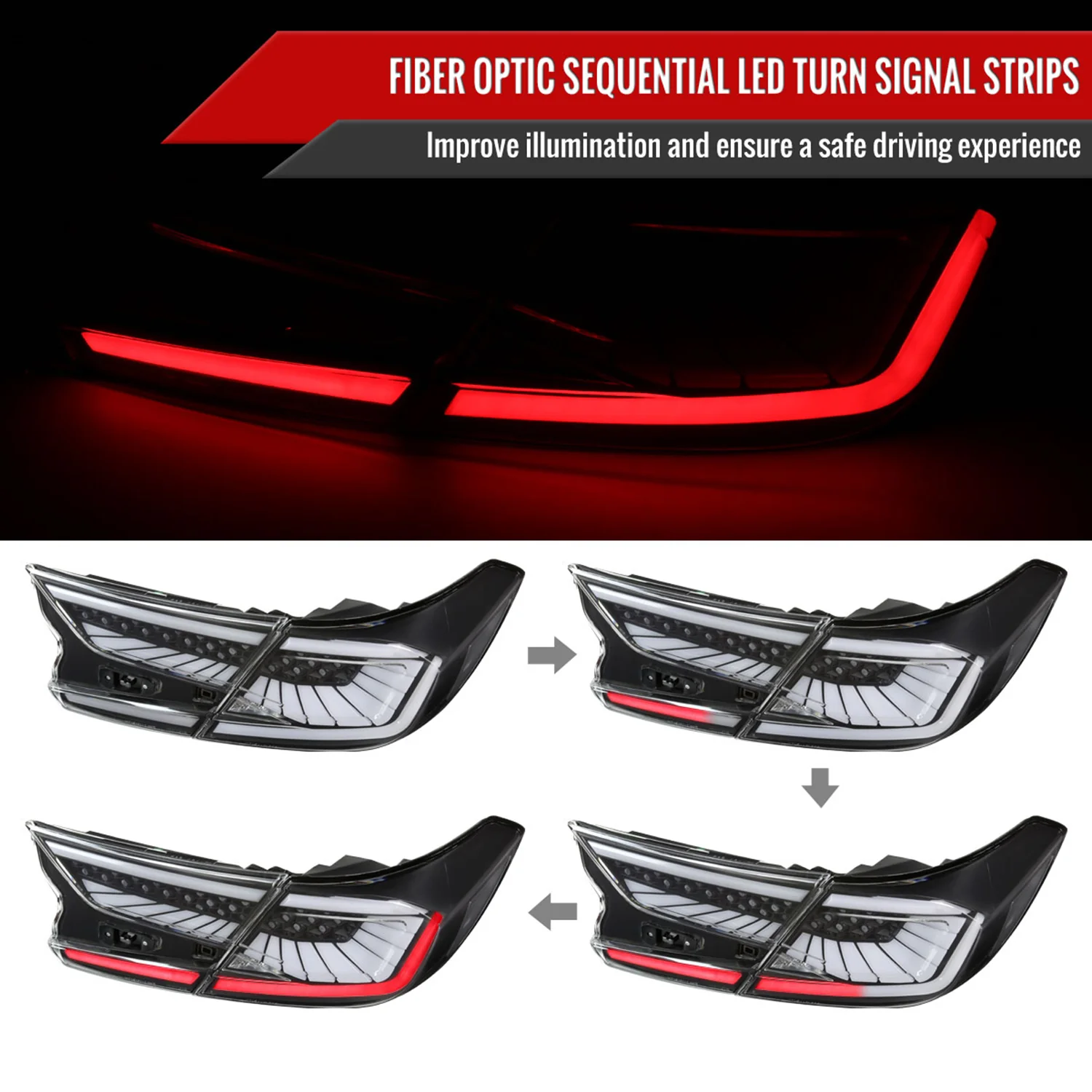2018-2022 Honda Accord Sedan SQ2 LED Signal Tail Lights Matt Black/Clear - Image 2