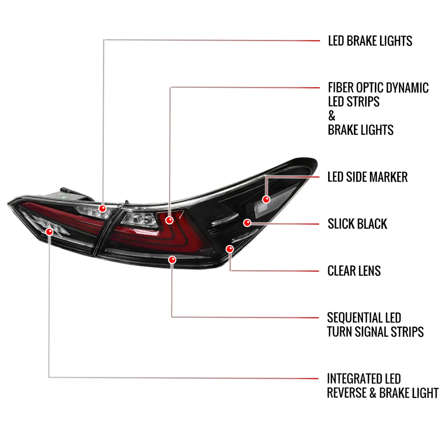 2018-2022 Toyota Camry LED Tail Lights Sequential Signal Lamps Jet Black/Clear - Image 9