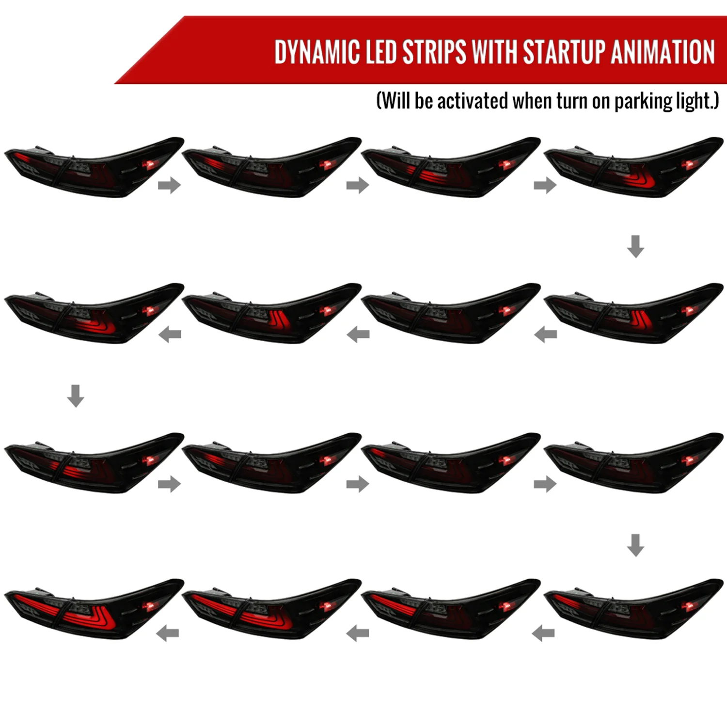 2018-2022 Toyota Camry LED Tail Lights Signal Lamps Glossy Black/Smoke - Image 3