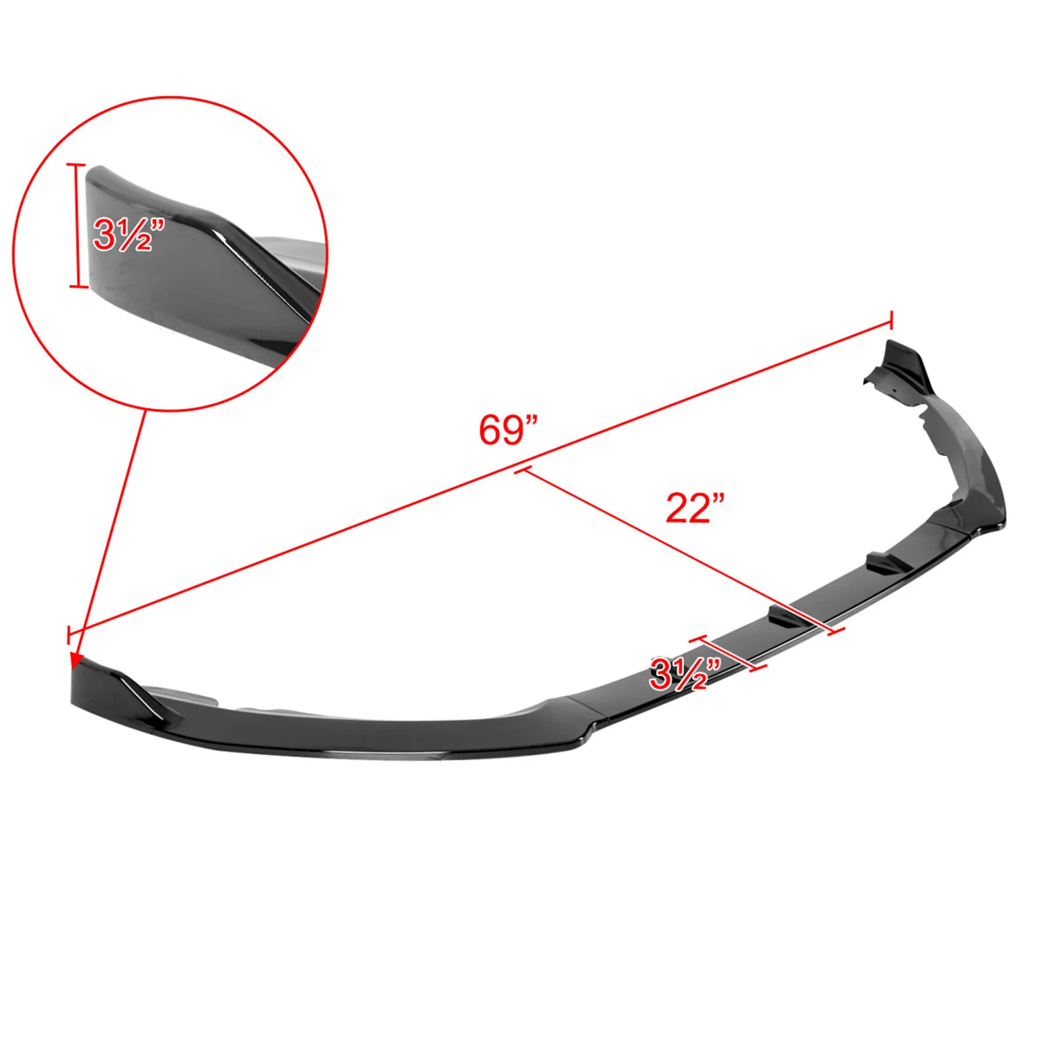 2019-2020 Ford Fusion Glossy Black 3Pcs Front Bumper Lip Splitter Kit - Image 2