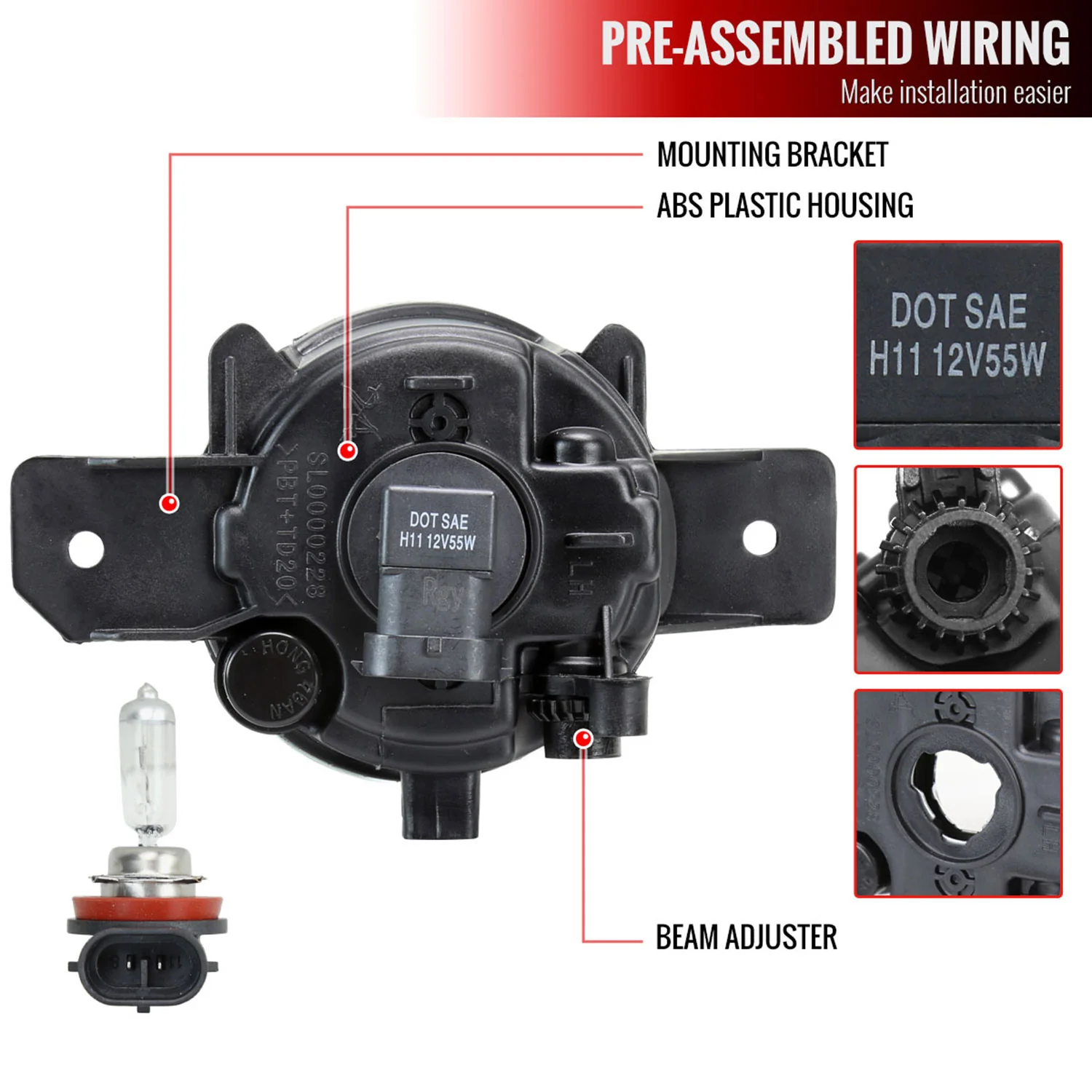 2019-2021 Nissan Altima H11 Fog Lights Kit Chrome Housing/Clear Lens - Image 8