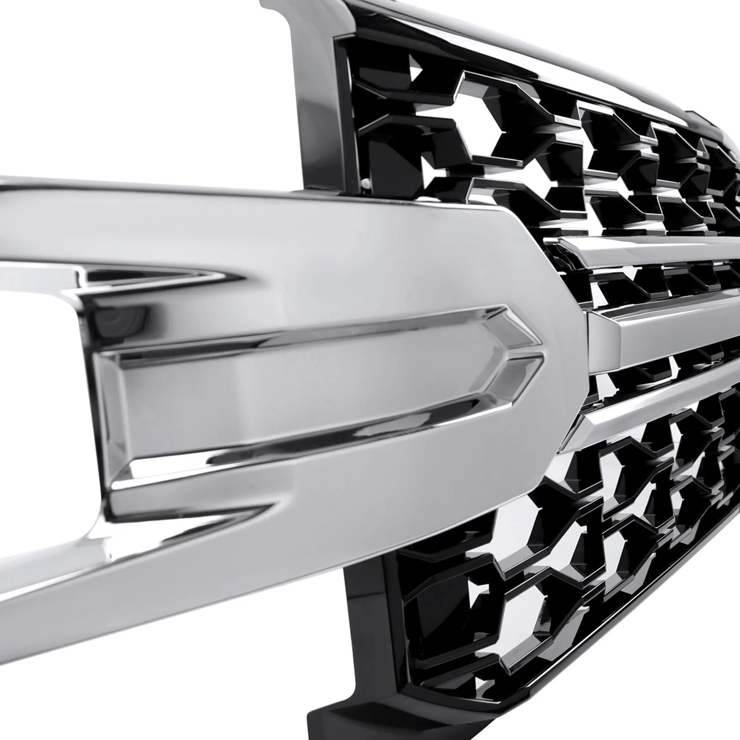 2019-2022 Chevy Silverado 1500 LT Glossy Honeycomb Hood Grille Chrome Trim - Image 4