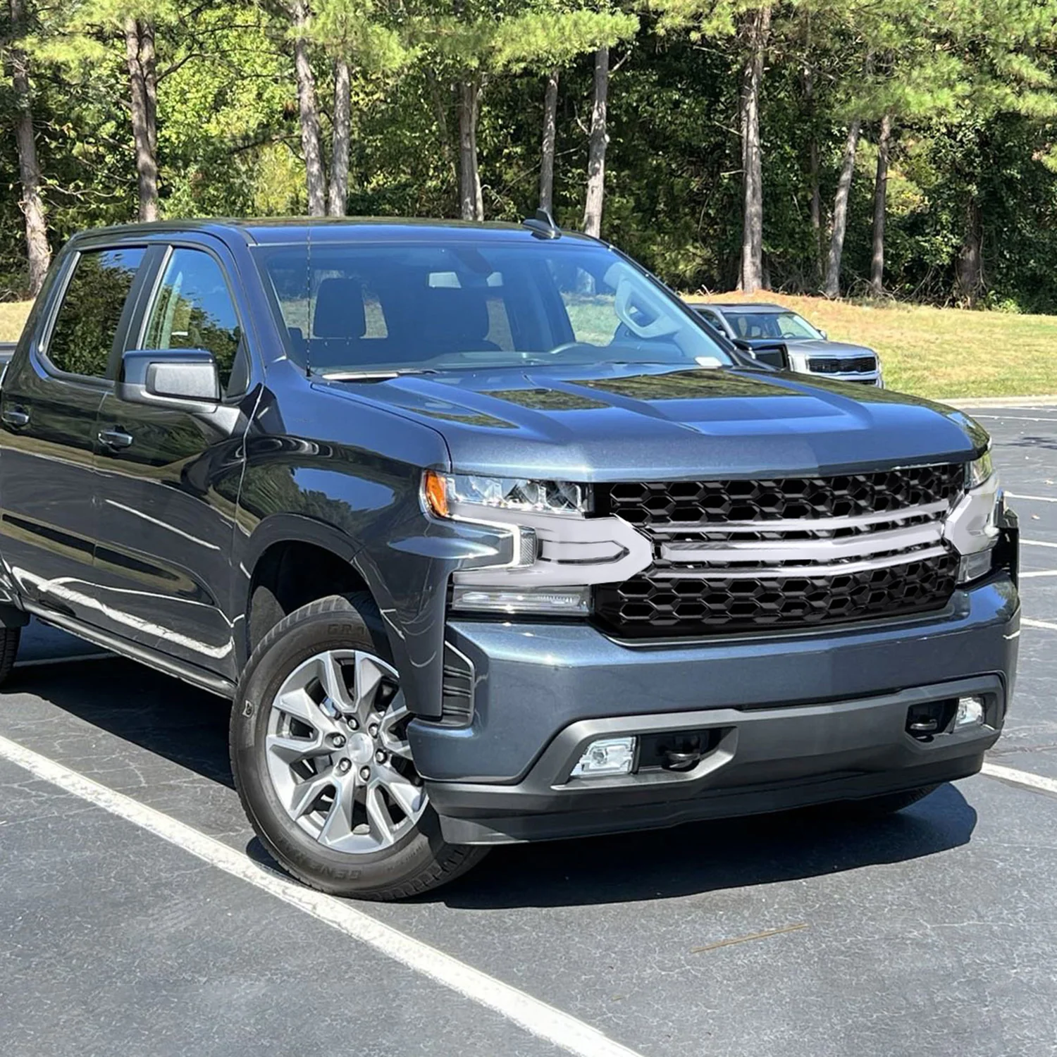 2019-2022 Chevy Silverado 1500 LT Glossy Honeycomb Hood Grille Chrome Trim - Image 9