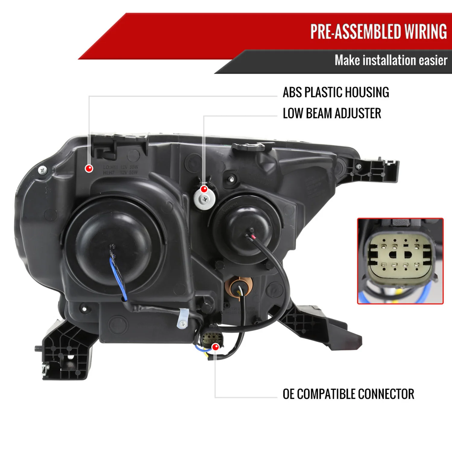 2019-2022 Ford Ranger XL/XLT Factory Halogen Headlights Glossy Black/Smoke - Image 7