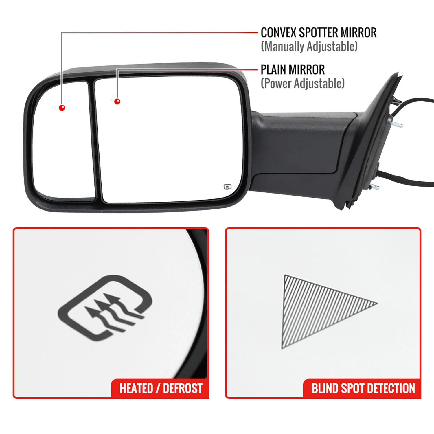 2019-2022 Ram 2500 3500 Black Auto-Fold Side Mirror & Turn Signal Driver Side - Image 3