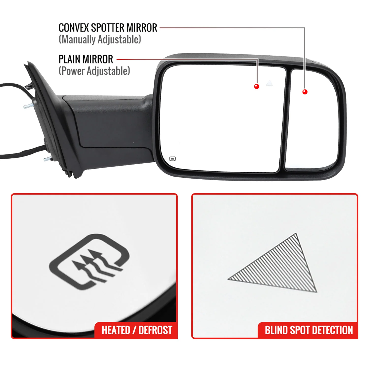 2019-2022 Ram 2500 3500 Black Manual Fold & Heated Side Mirror Passenger - Image 3