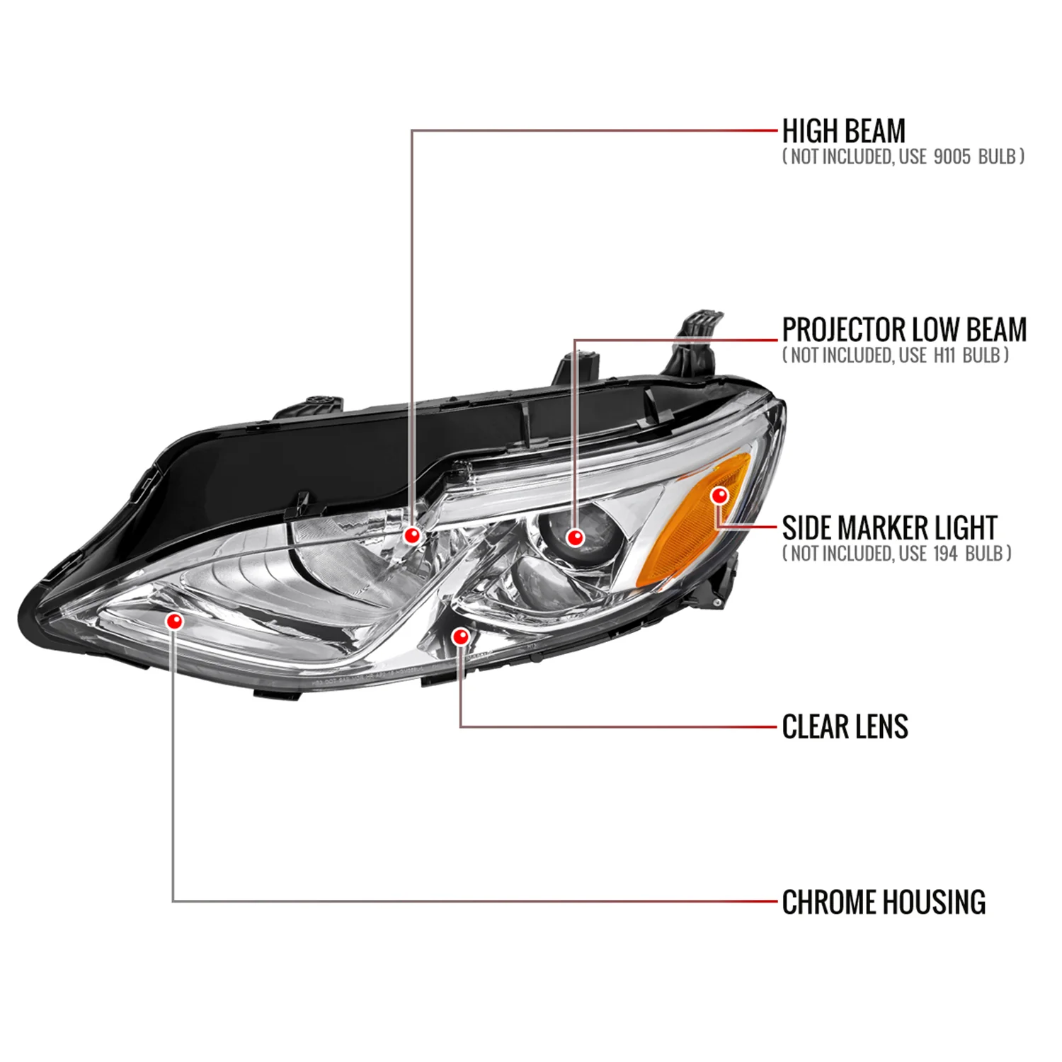 2019-2024 Chevy Malibu Factory Style Projector Headlights Chrome/Clear Lens - Image 8