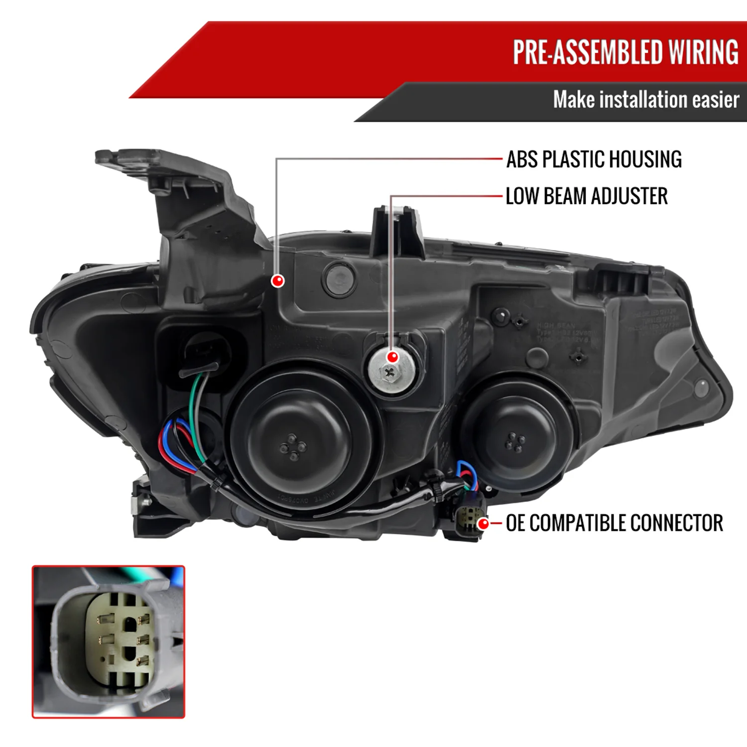 2019-2024 Chevy Malibu Factory Style Projector Headlights Glossy Black/Clear - Image 7
