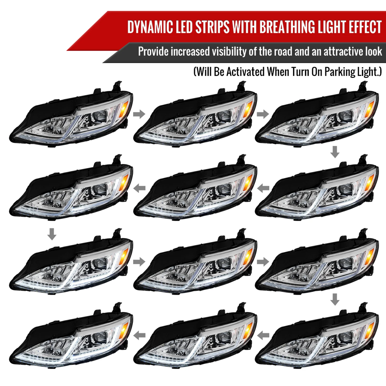 2019-2024 Chevy Malibu Sequential LED Turn Signal Projector Headlights Chrome - Image 2