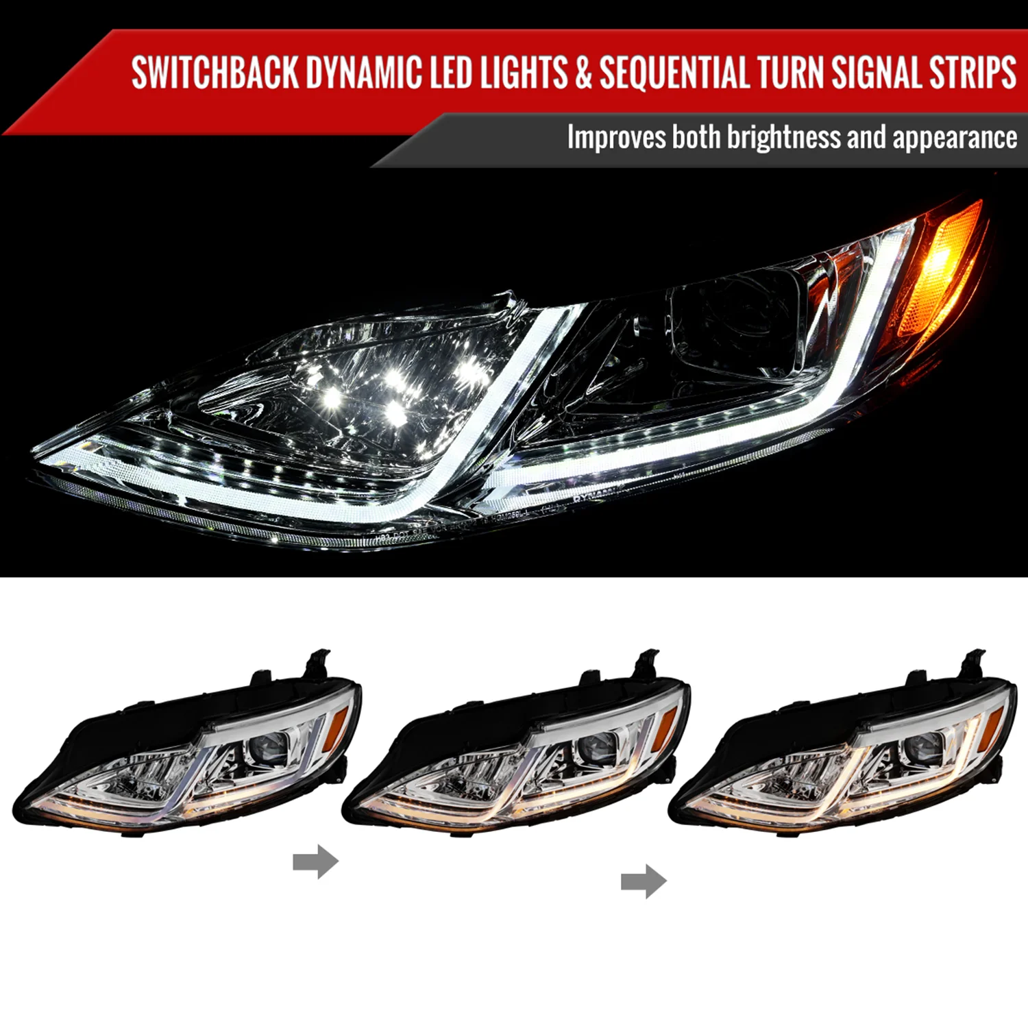 2019-2024 Chevy Malibu Sequential LED Turn Signal Projector Headlights Chrome - Image 3