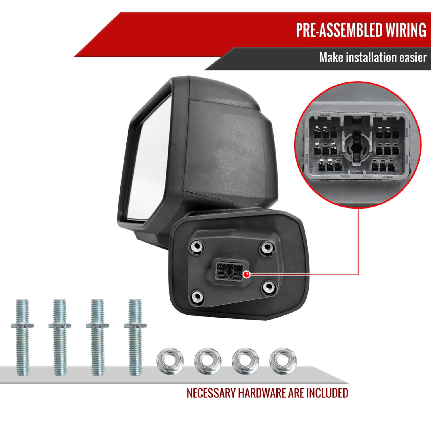 2019-2024 Chevy Silverado 1500 Black Manual Fold & Heated Side Mirror Driver - Image 7