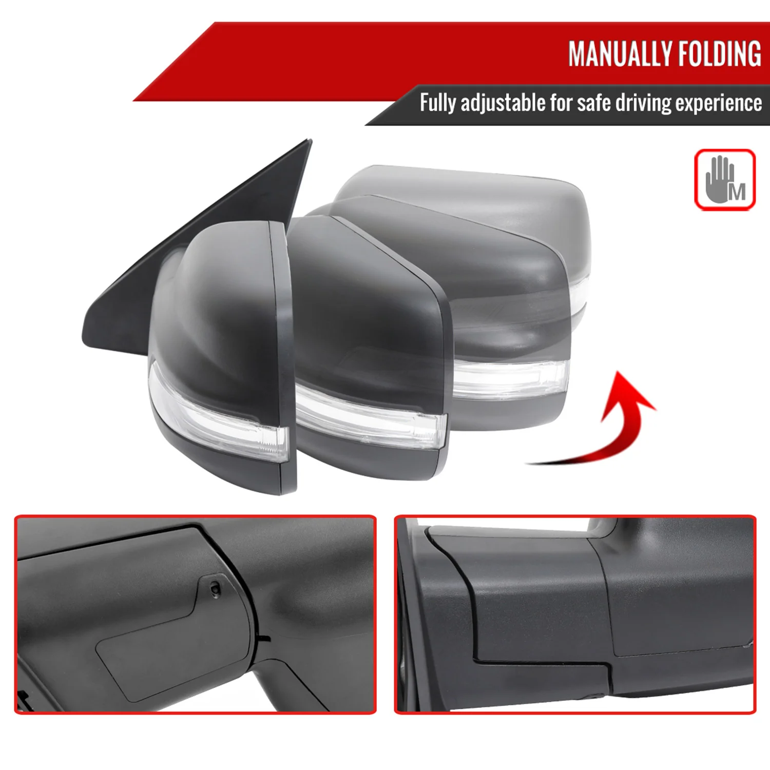 2019-2024 Dodge RAM 1500 Black Manual Fold & Heated Side Mirror Driver Side - Image 2