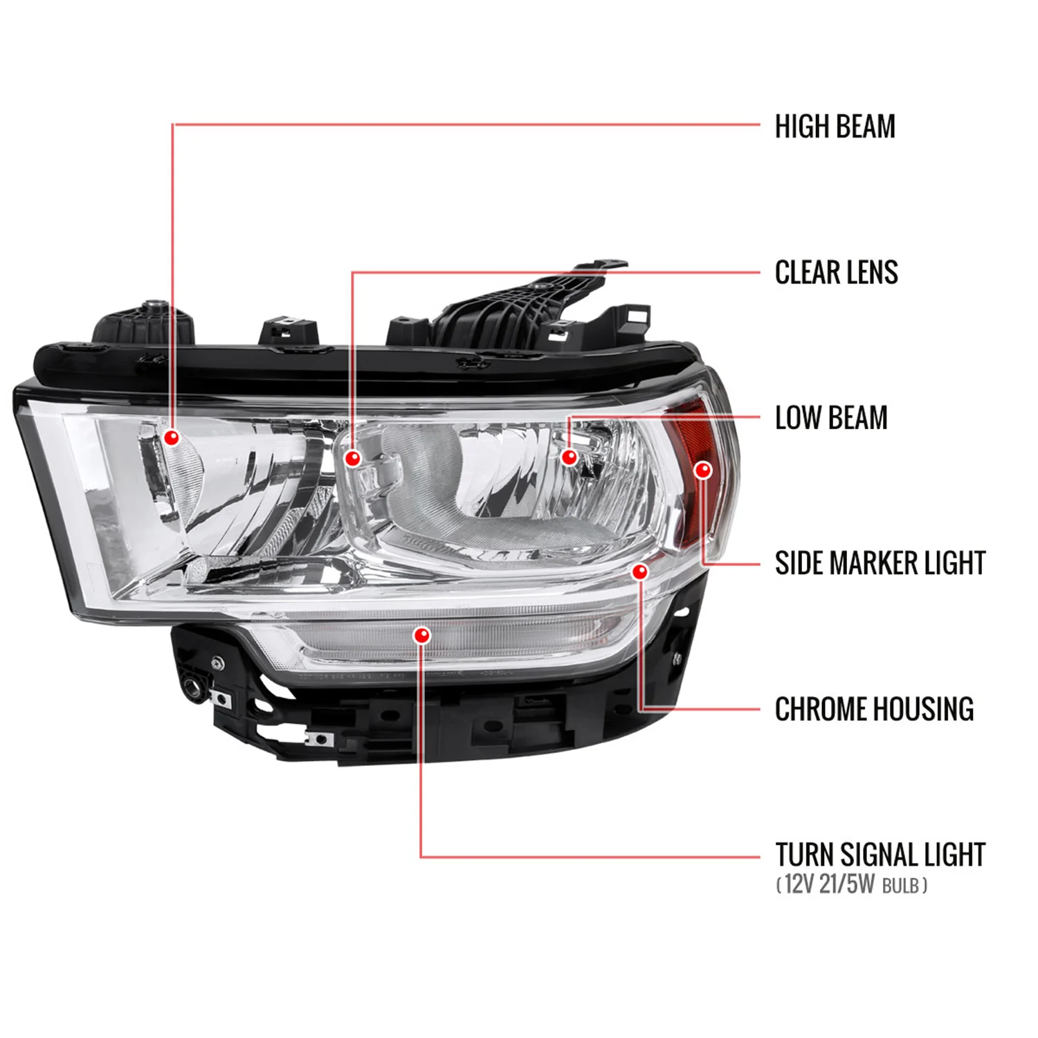 2019-2024 Dodge RAM 2500/3500/4500/5500 Factory Style Headlights Chrome/Clear - Image 9