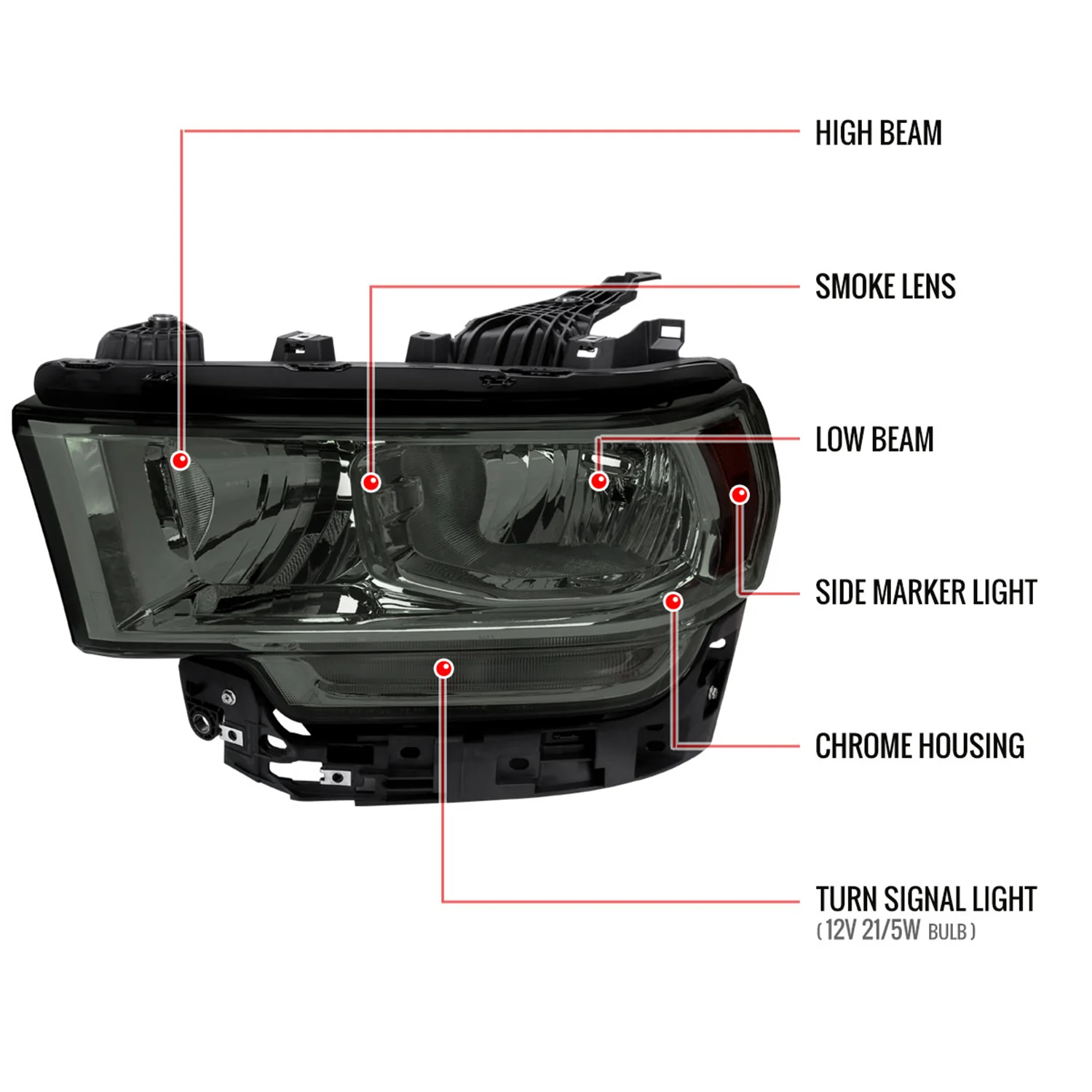 2019-2024 Dodge RAM 2500/3500/4500/5500 Factory Style Headlights Chrome/Smoke - Image 9