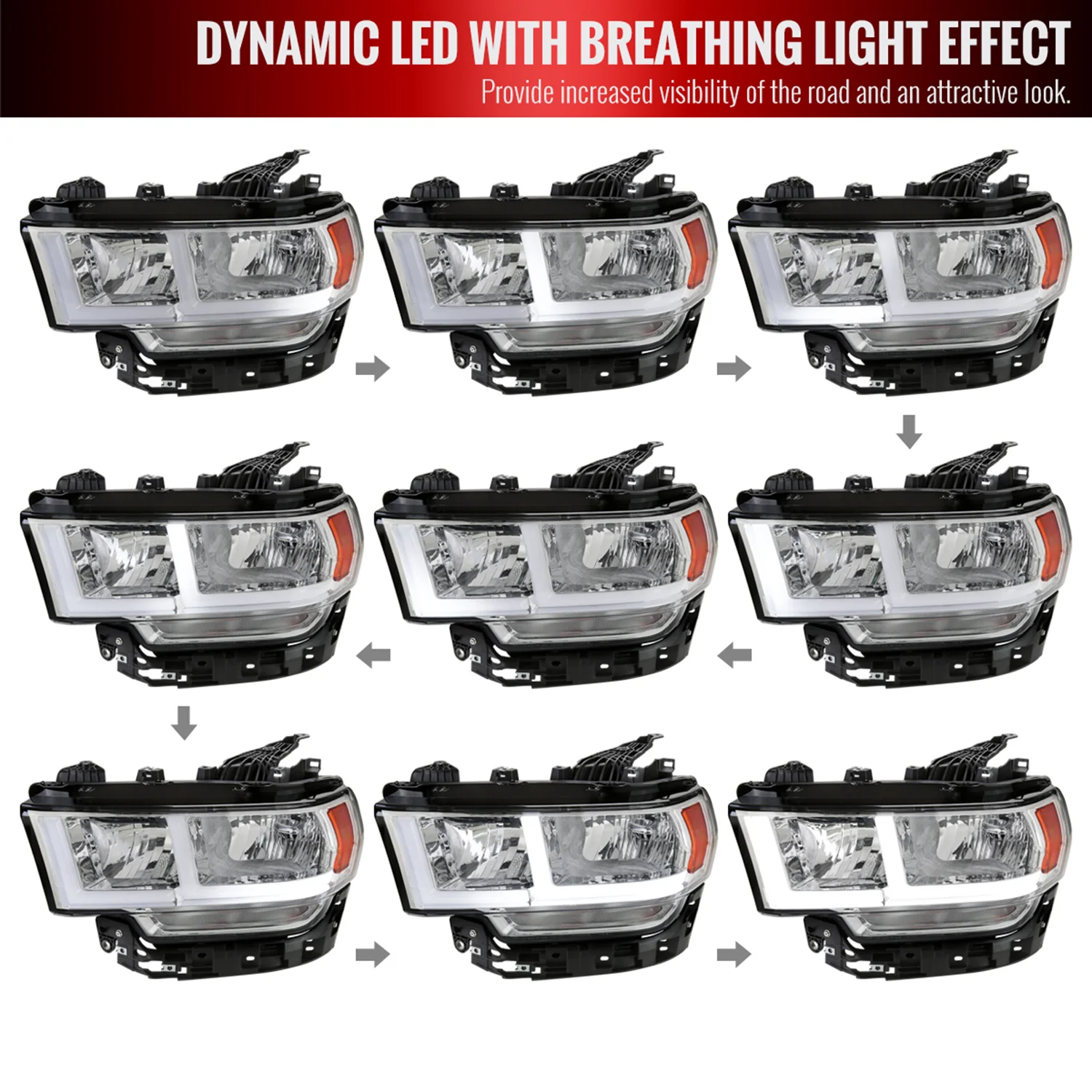 2019-2024 Dodge RAM 2500/3500/4500/5500 LED Bar Factory Headlights Chrome - Image 2