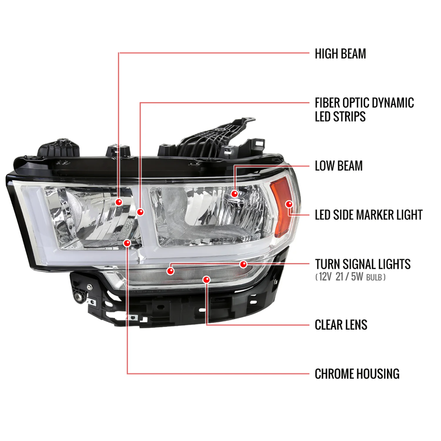 2019-2024 Dodge RAM 2500/3500/4500/5500 LED Bar Factory Headlights Chrome - Image 8