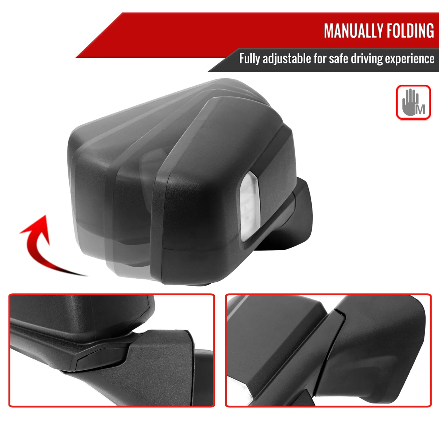 2019-2024 GMC Sierra 1500 Black Manual Fold & Heated Side Mirror Passenger - Image 2