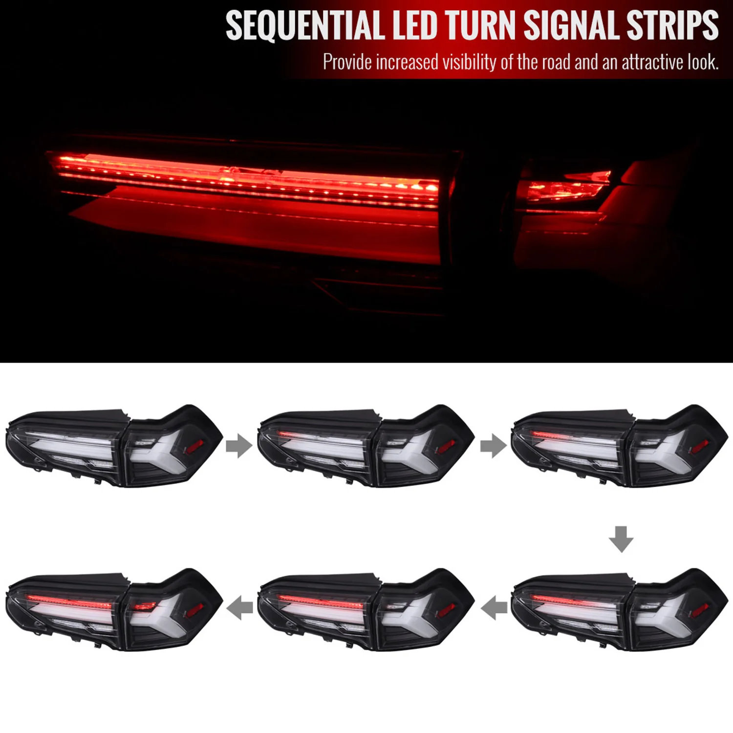 2019-2024 Toyota RAV4 White LED Bar Signal Tail Lights Matt Black/Clear - Image 2