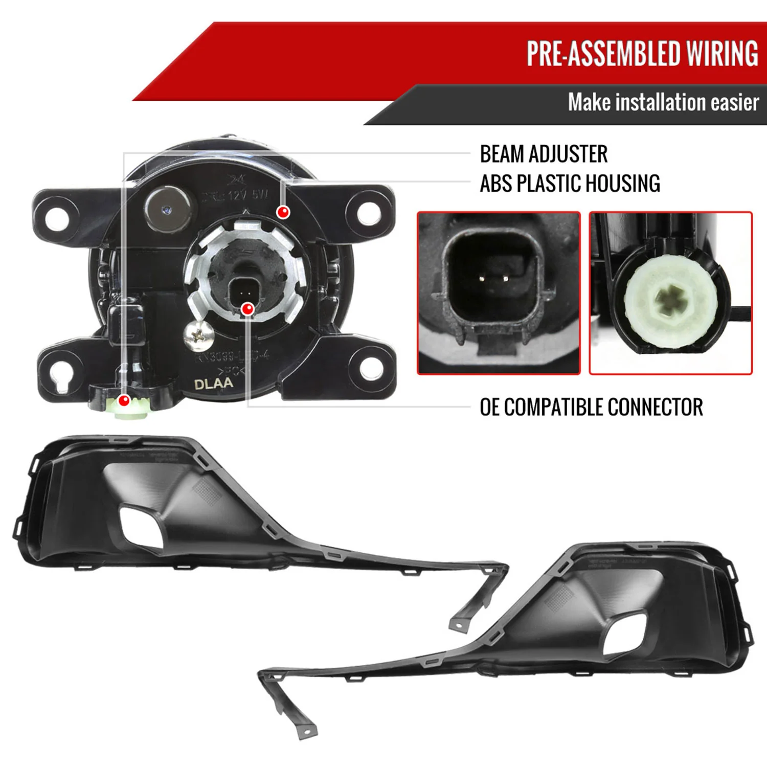 2021-2022 Honda Accord Sedan LED Fog Lights Kit Glossy Black/Clear Lens - Image 7
