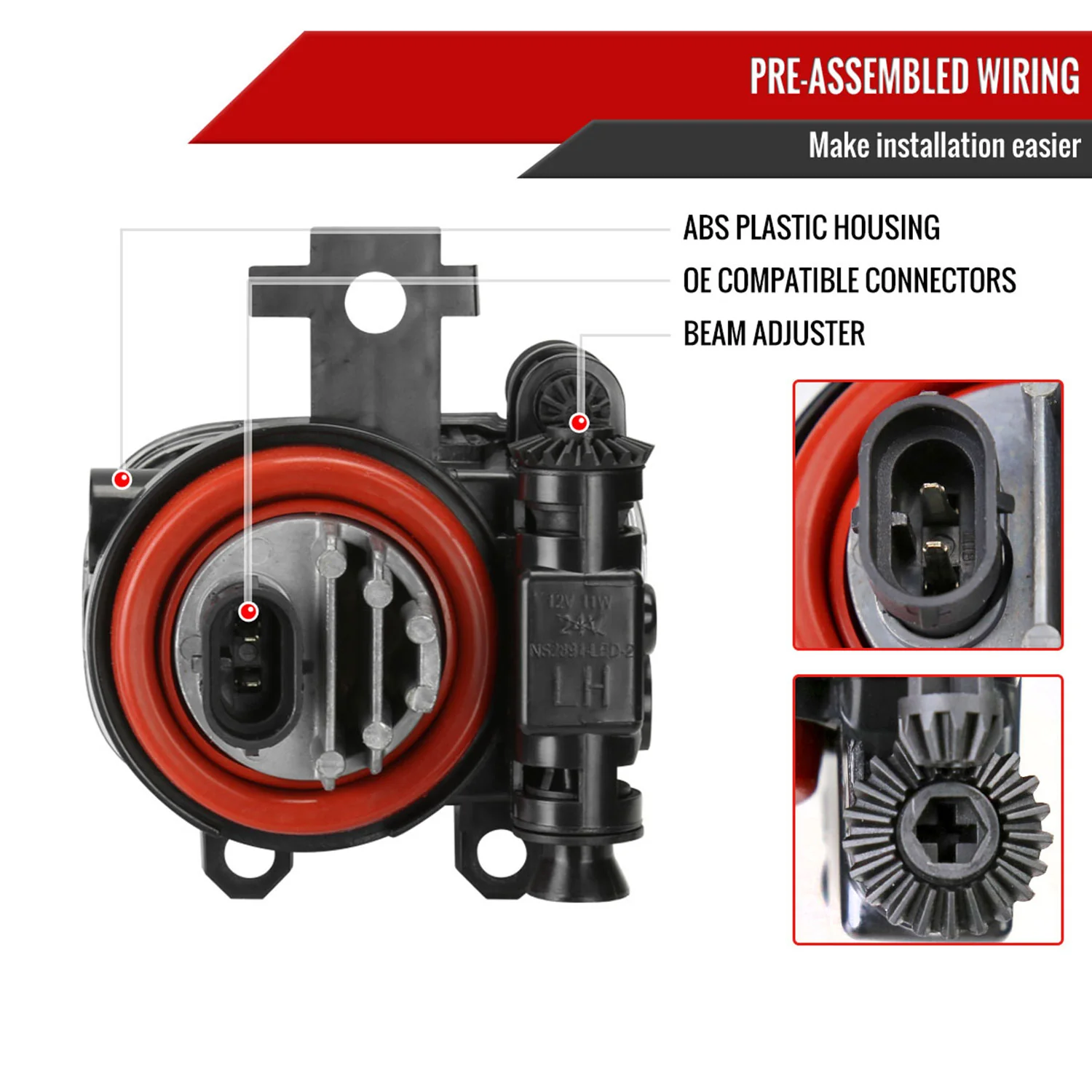 2021-2022 Nissan Kicks LED Fog Lights Kit Glossy Black Housing/Clear Lens - Image 7