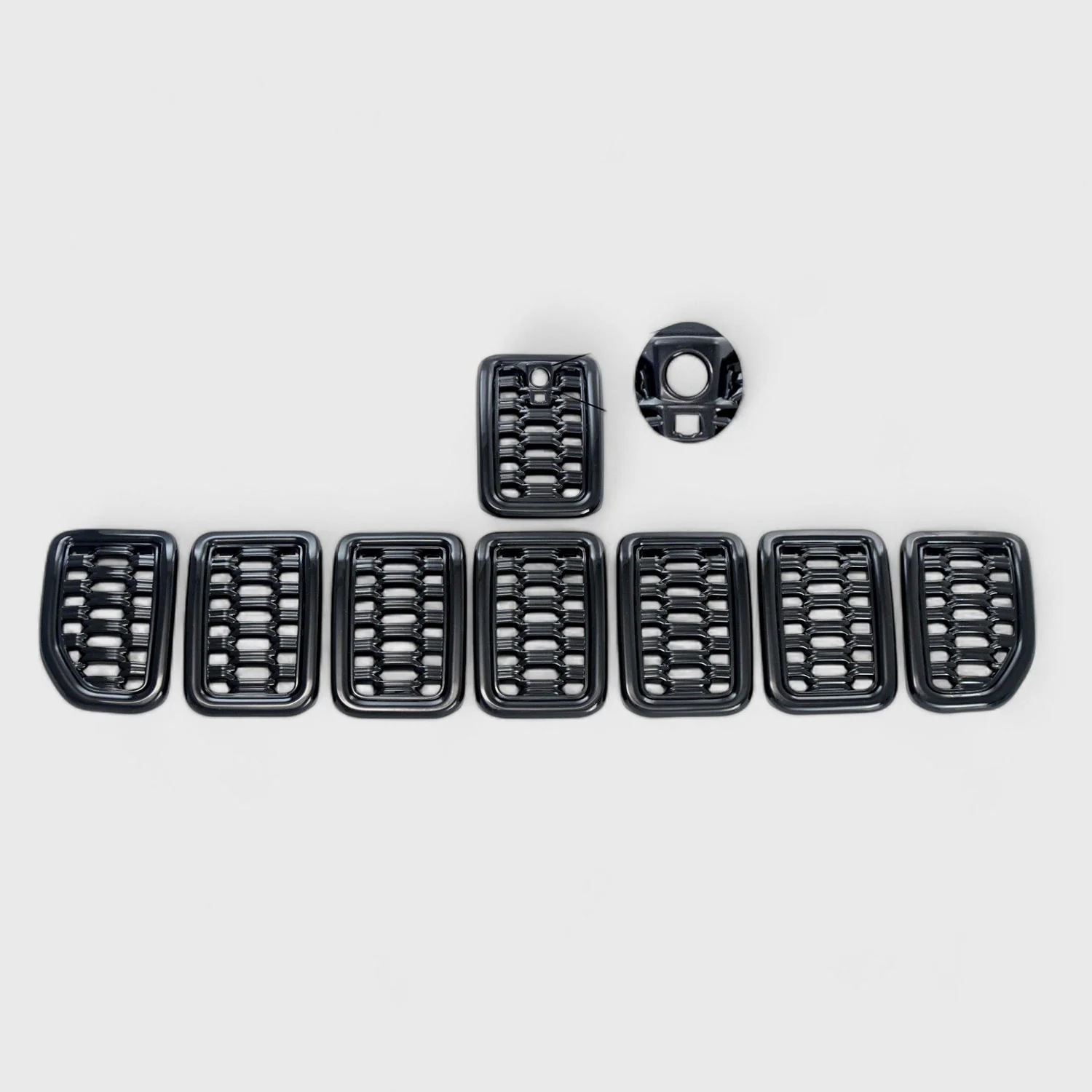 2021-2025 Jeep Grand Cherokee L Grille Overlay Gloss Black 8Pcs ABS Plastic