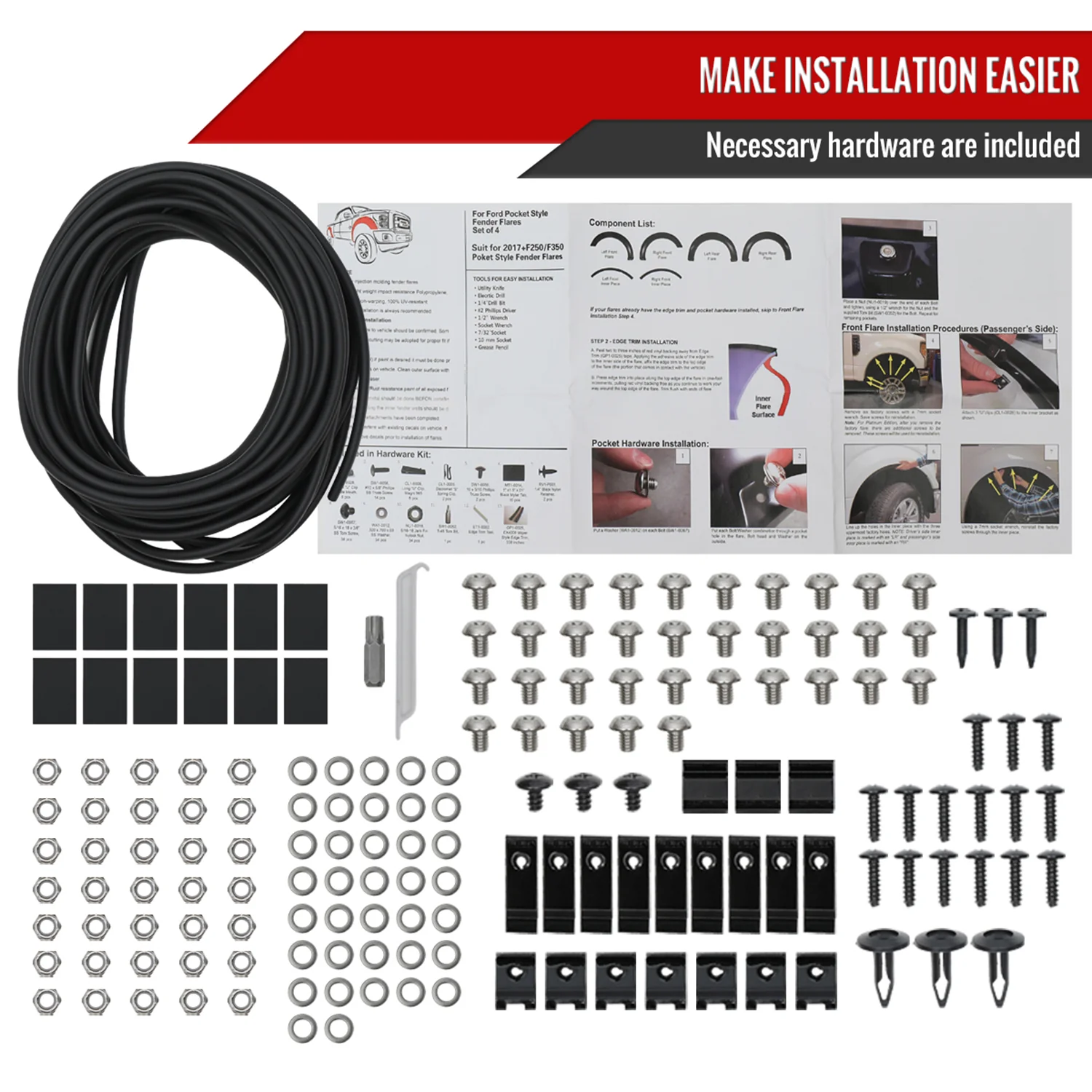 2023-2024 Ford F250 F350 Matte Black Rivet Style Fender Flares Protector - Image 6