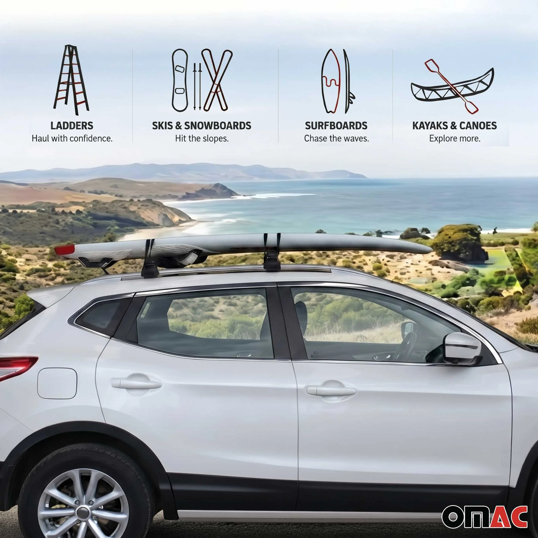 Acura 28" Roof Rack Pads Surfboard Windsurf Crossbar Pads Black 2 Pcs - Image 2