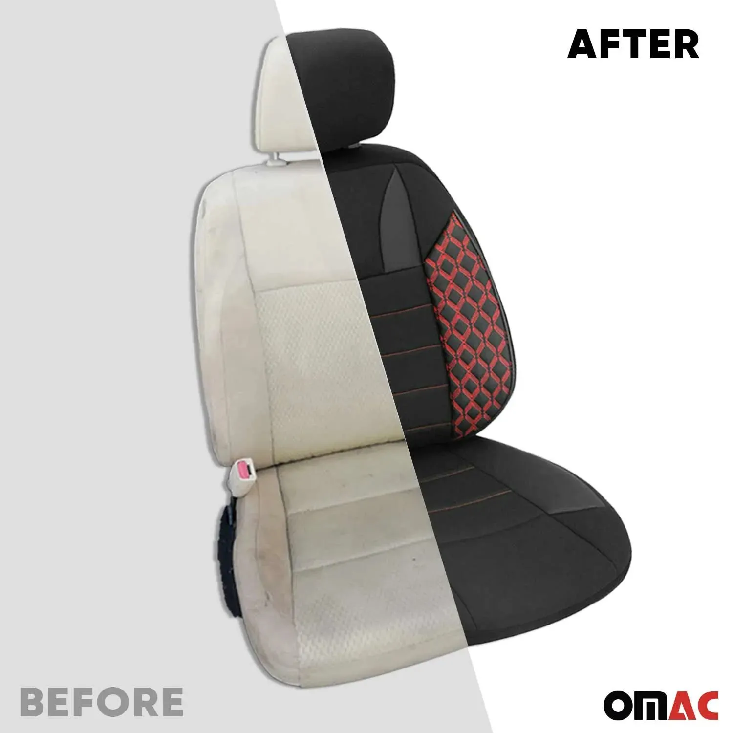 2x Front Car Seat Cover Protection Set PU Fabric Black with Red Stitches - Image 6