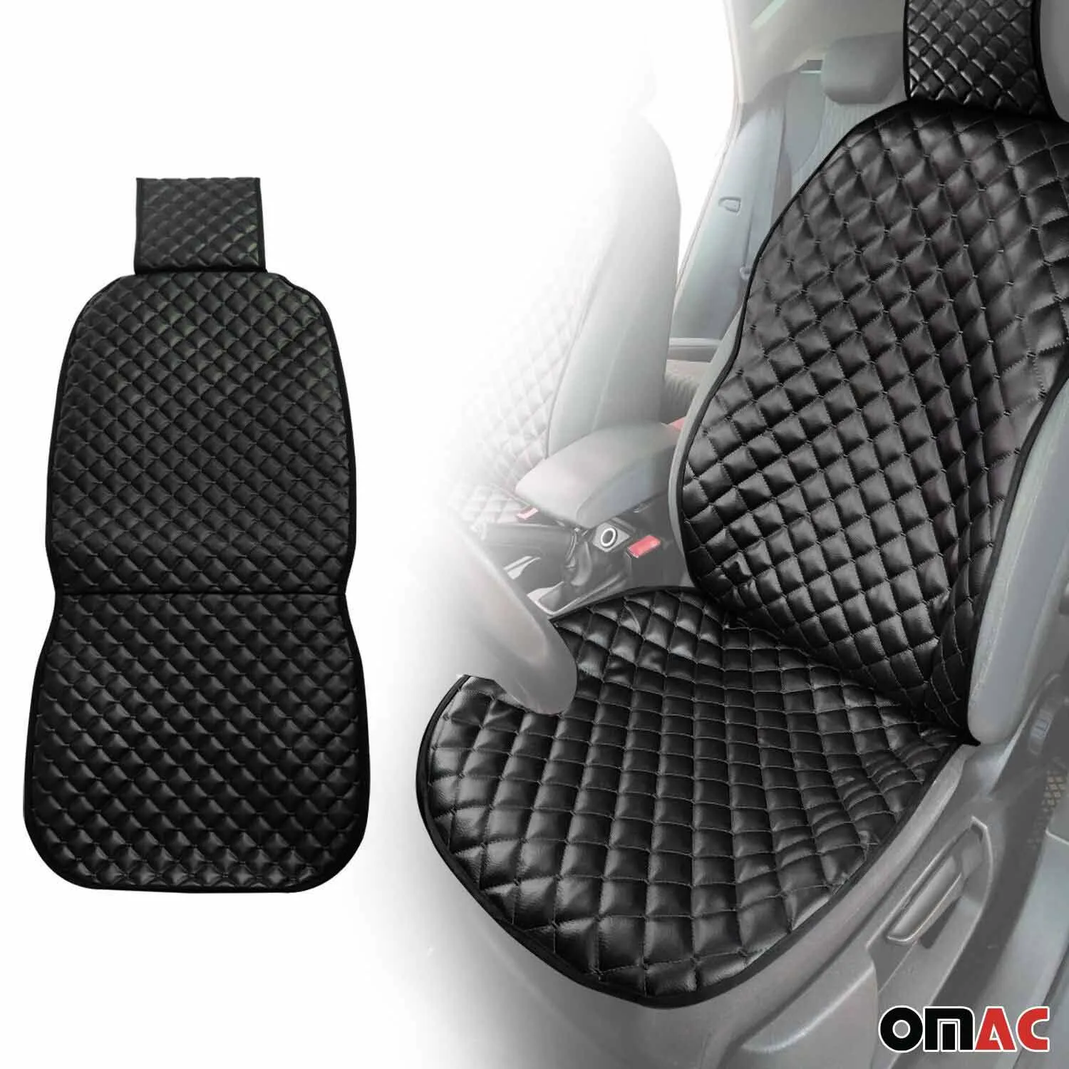 Smart Leather Breathable Front Seat Cover Pads Black - Image 2