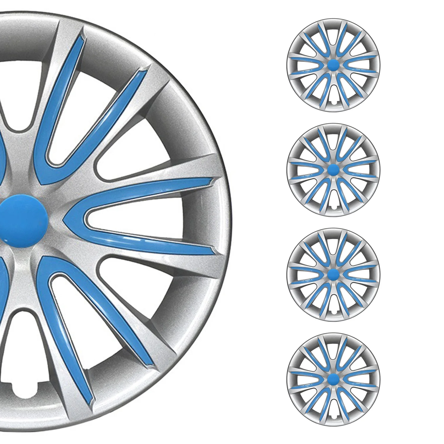 Bicolo Hub Caps Wheel Cover 14" Gray & Blue Full Set 4 pcs.