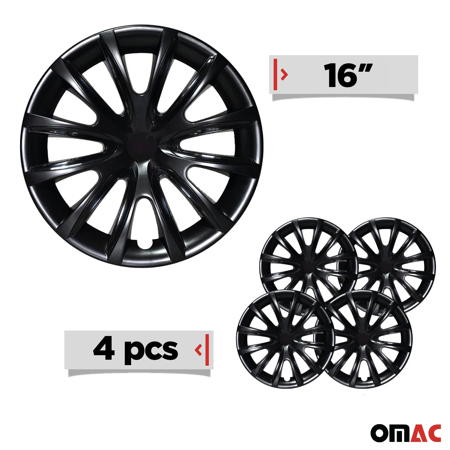Bicolo Hub Caps Wheel Cover 16" Black & Black Full Set 4 pcs. - Image 3