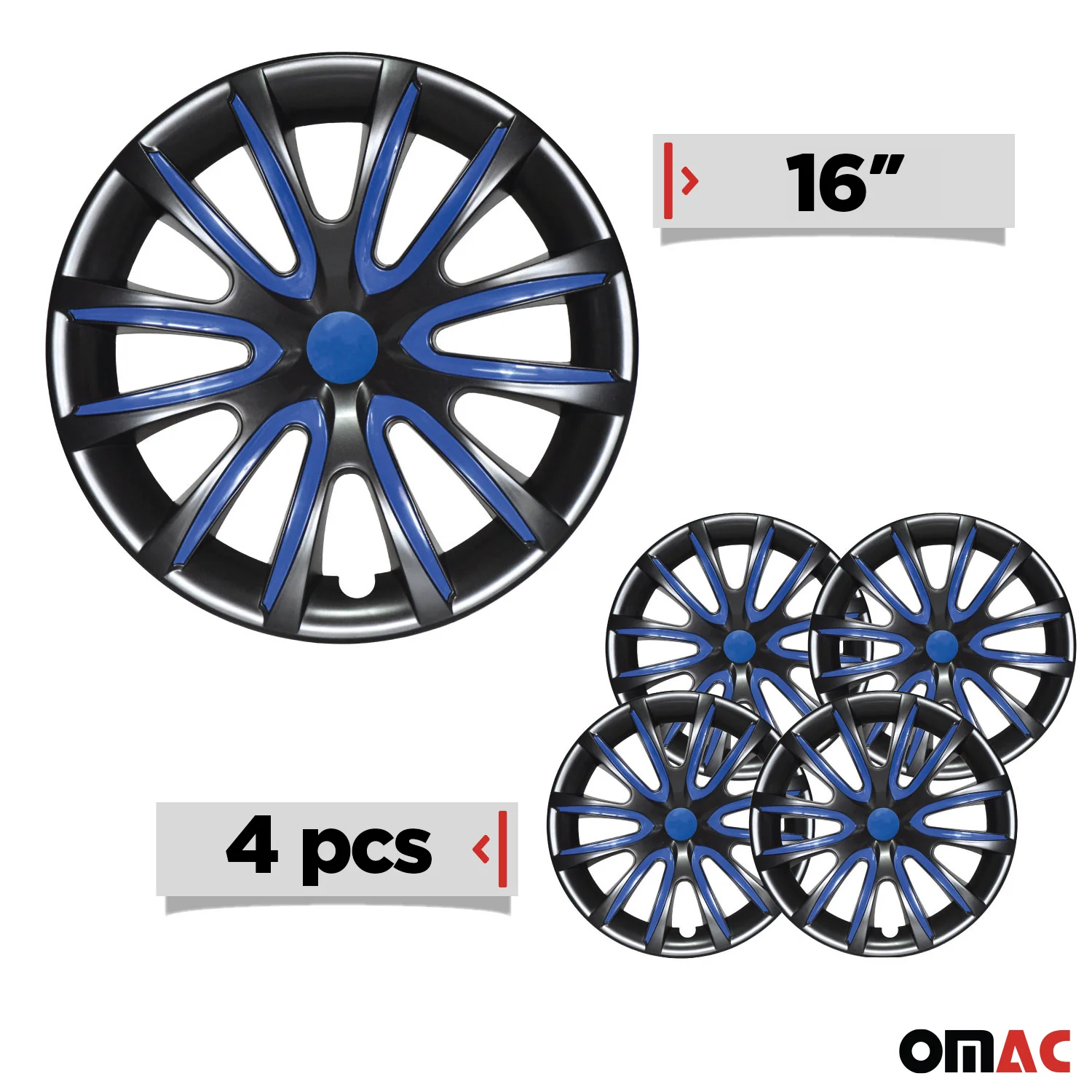 Bicolo Hub Caps Wheel Cover 16" Black & Dark Blue Full Set 4 pcs. - Image 3